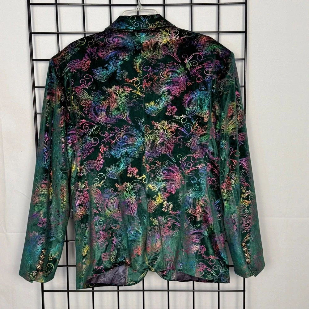 Mage Male Blazer Mens Small Green Multi Velvet Holographic Paisley Dinner Jacket